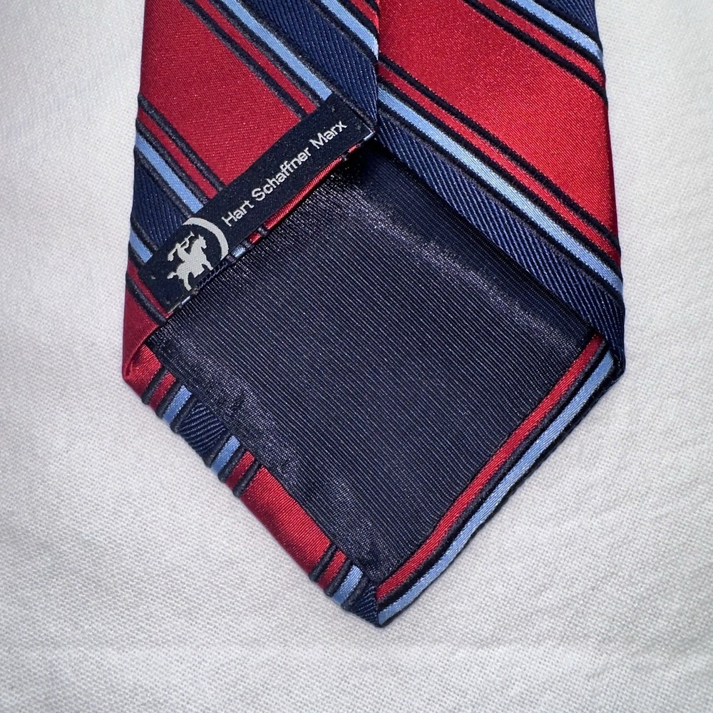 Hart Schaffner Silk Tie Mens Red Navy Striped - Picture 3 of 9